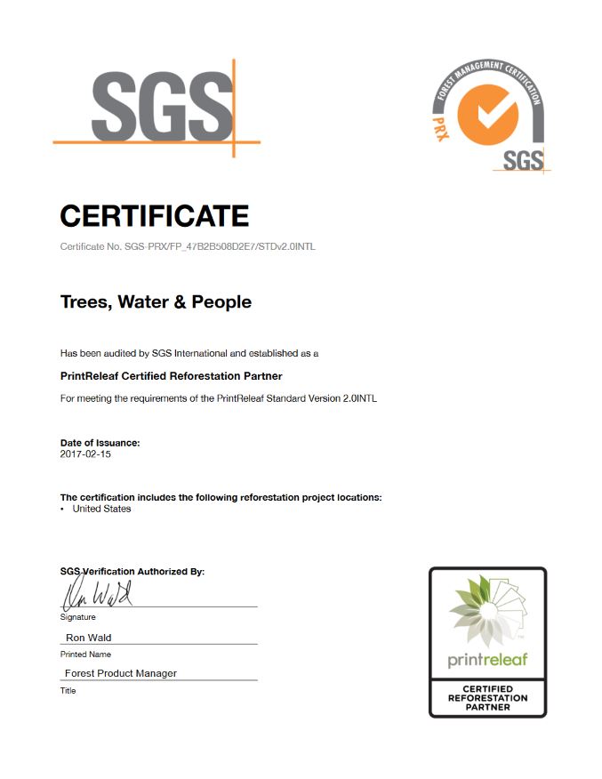 SGS Certificate, PrintReleaf, Doing Better Business