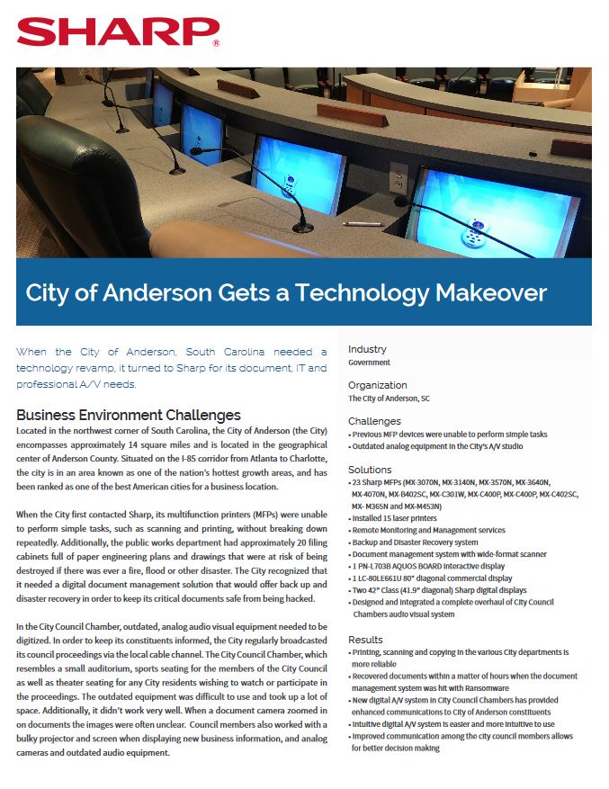 Sharp, City Of Anderson, Case Study, Doing Better Business