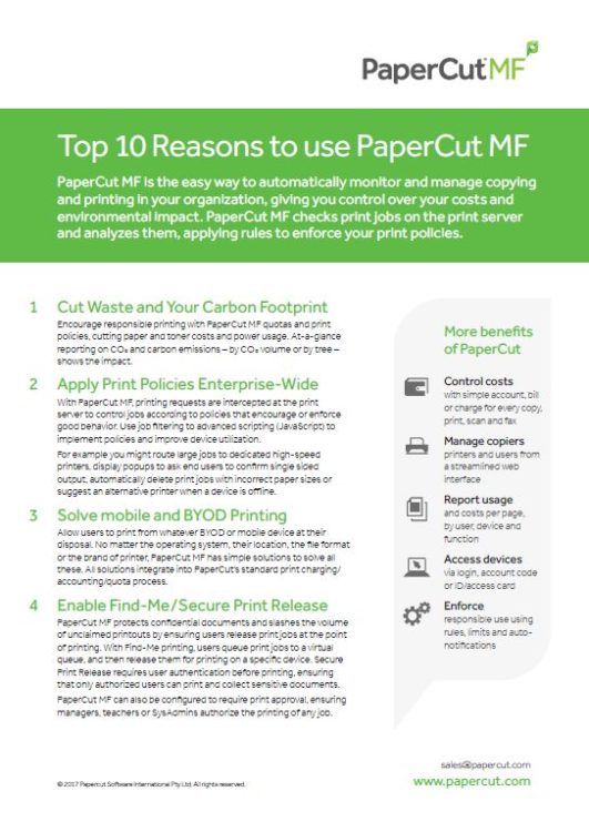 Top 10 Reasons, Papercut Mf, Doing Better Business