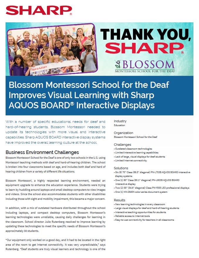 Sharp, Case Study, Blossom Montessori School For The Deaf, Aquos Board, Doing Better Business