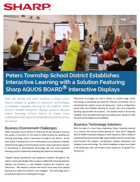 Sharp, Peters Township, School District, Aquos Board, Case Study, Education, Doing Better Business