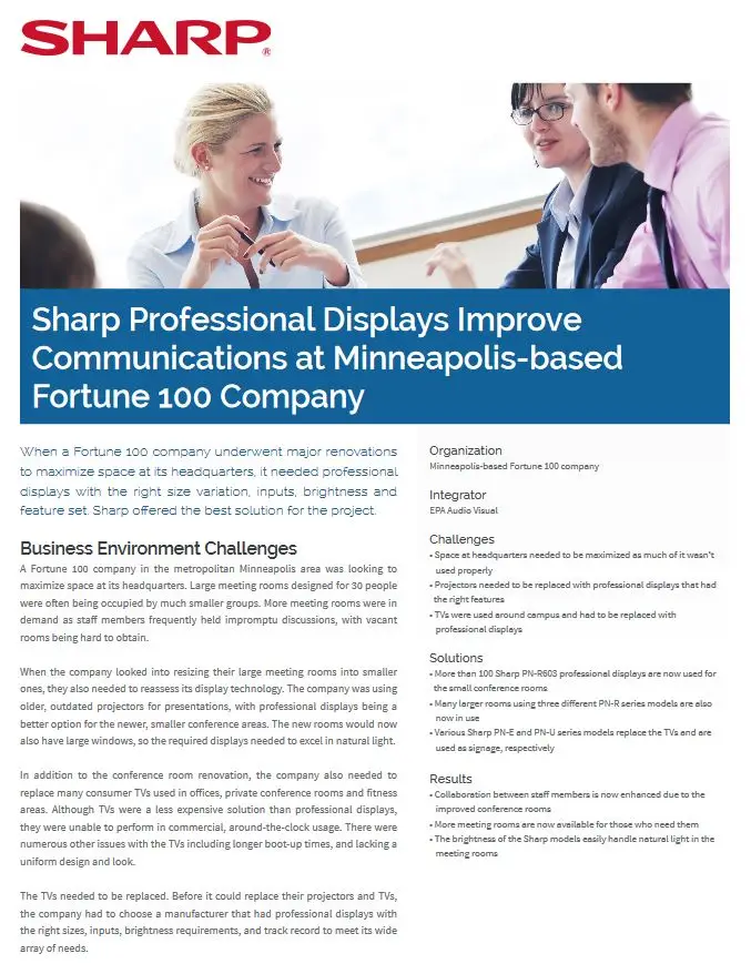 Sharp, Professional Displays, Improve Communications, corporate, Doing Better Business