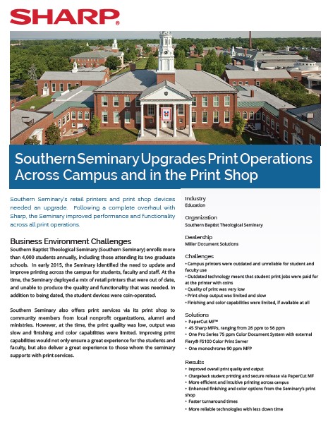 Sharp, Southern Seminary, Print Operations, Case Study, Education, Doing Better Business